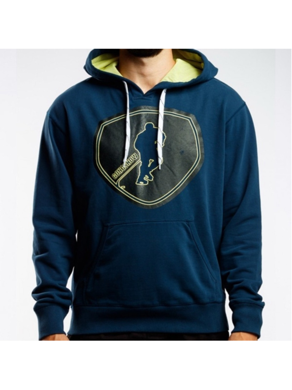 Gongshow Hoodie hockey lifestyle Blue and Yellow Hoodie skate Laces sz lg
